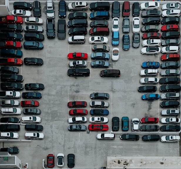 Parked cars birds eye view